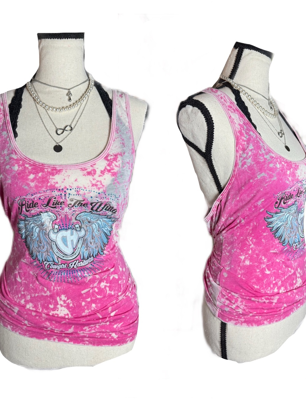 Pink Tie-Dye Graphic Tank Top with Winged Emblem